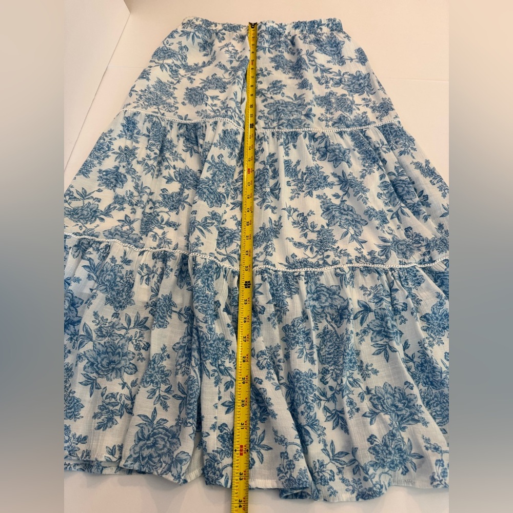 Nanette Lepore Blue & White Toile Tiered Boho Coquette Country Chic Maxi Skirt - Picture 11 of 12